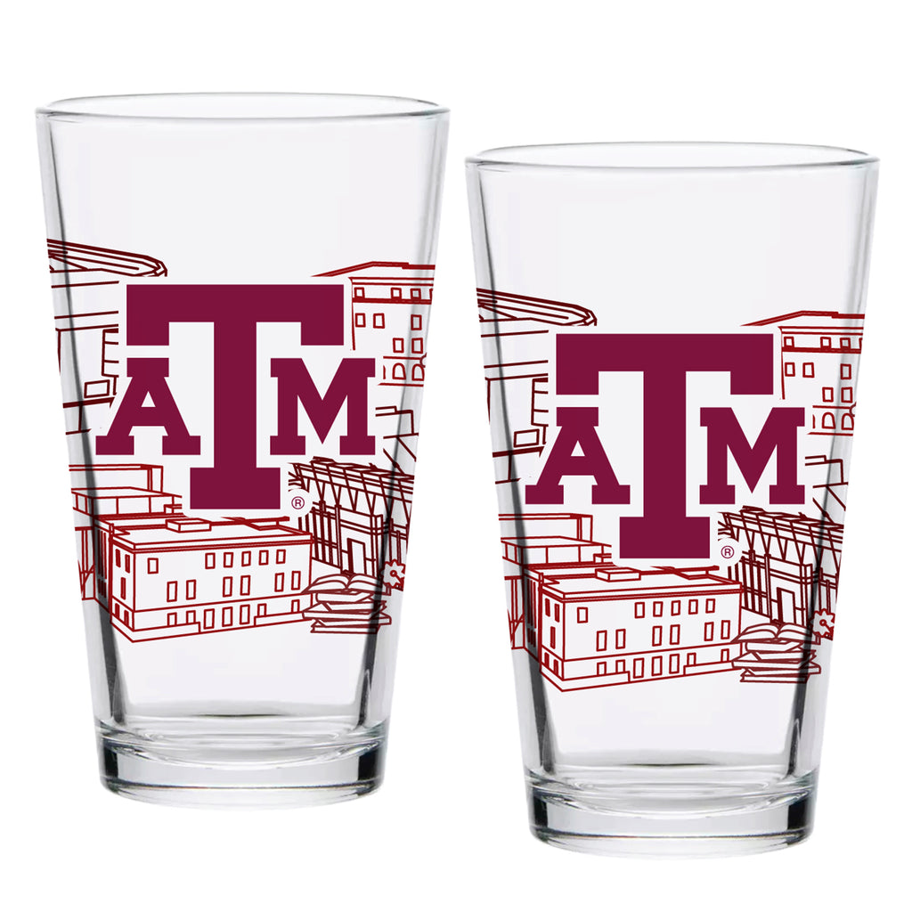 Set of 2 Texas A&M Aggies Campus Line Art 16oz Pints