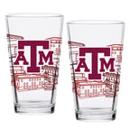 Set of 2 Texas A&M Aggies Campus Line Art 16oz Pints