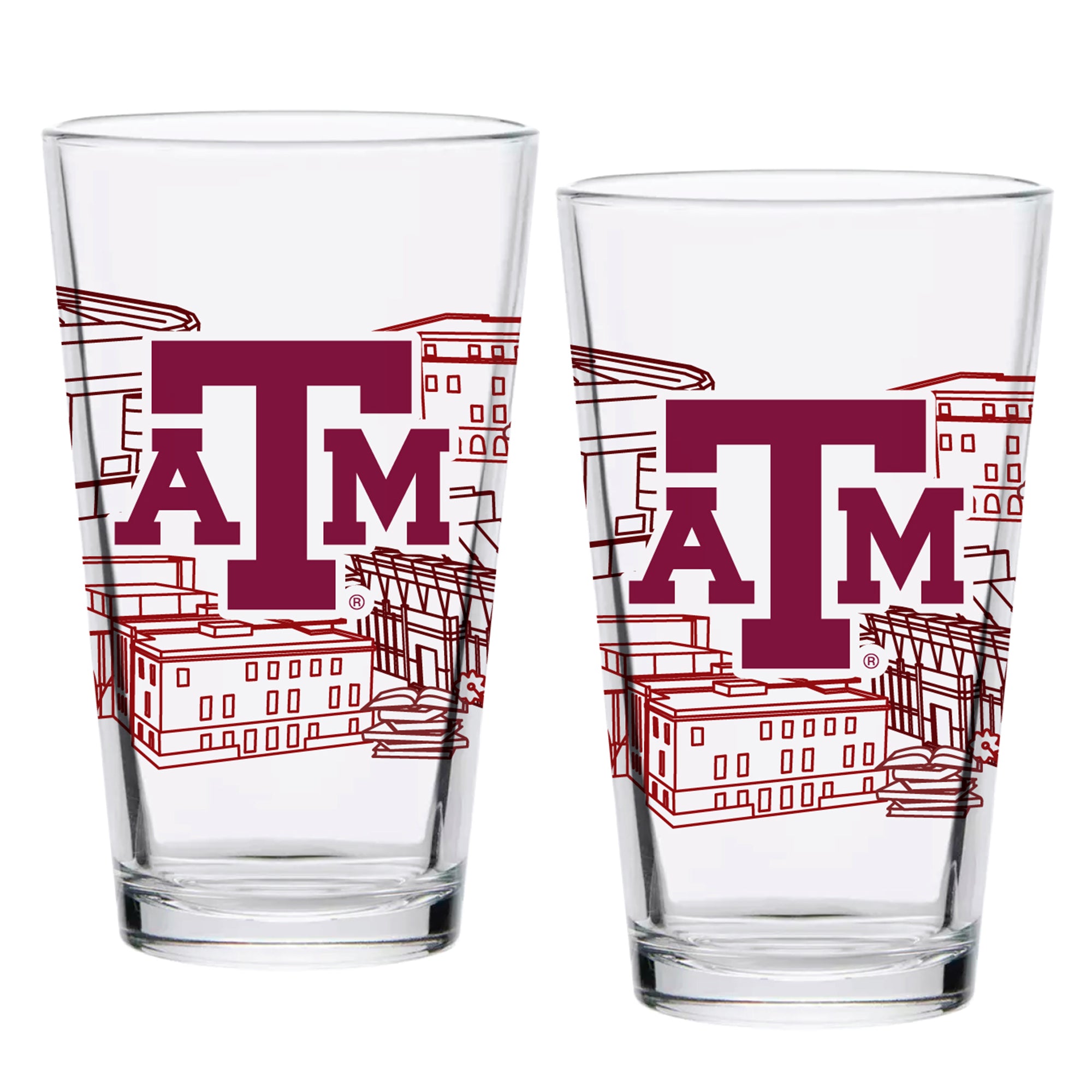 Set of 2 Texas A&M Aggies Campus Line Art 16oz Pints