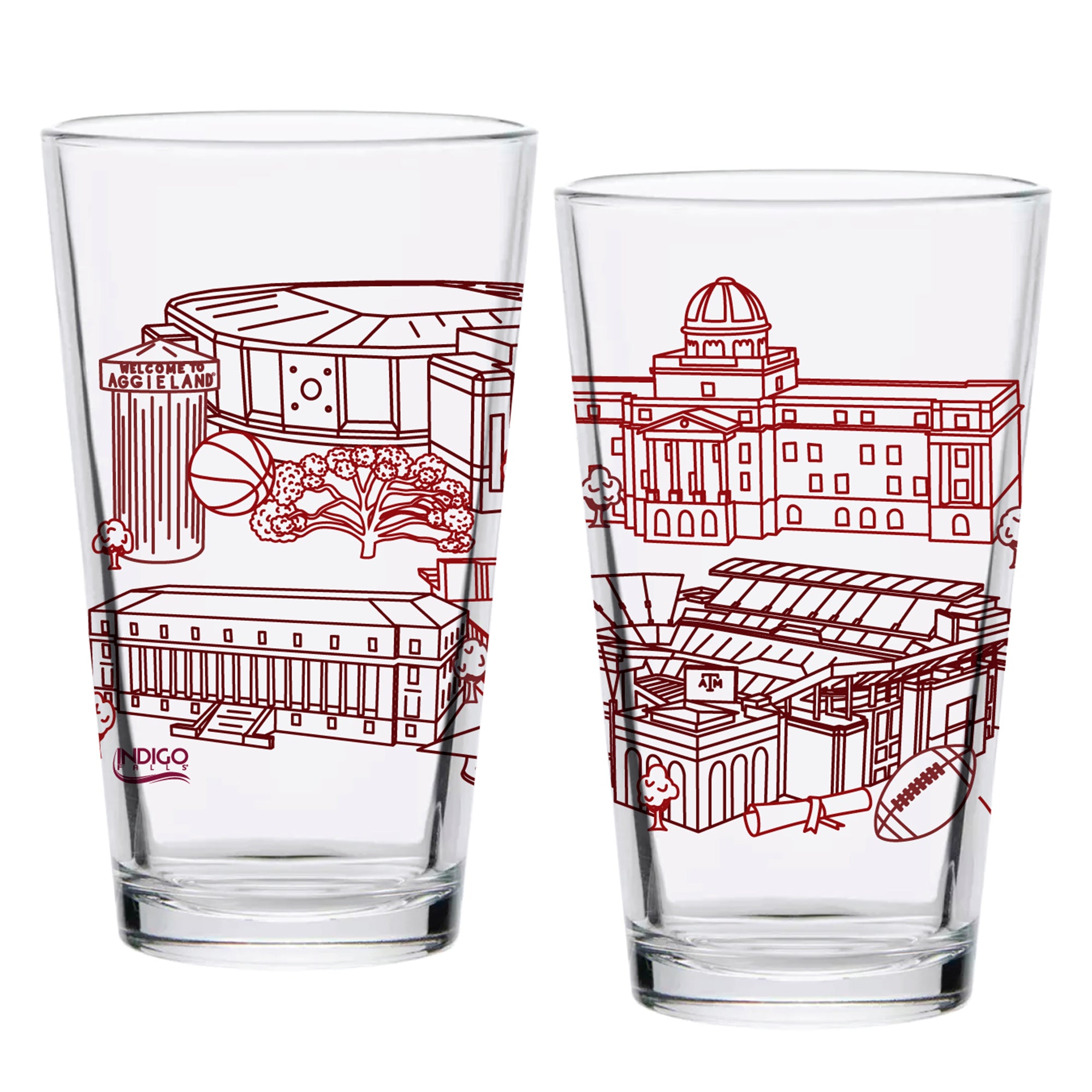 Set of 2 Texas A&M Aggies Campus Line Art 16oz Pints
