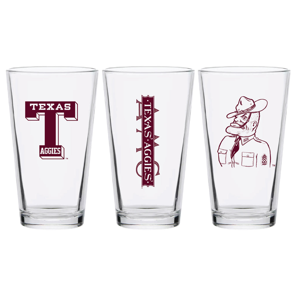 Set of 2 Texas A&M Aggies College Vault Sketch 16oz Pints