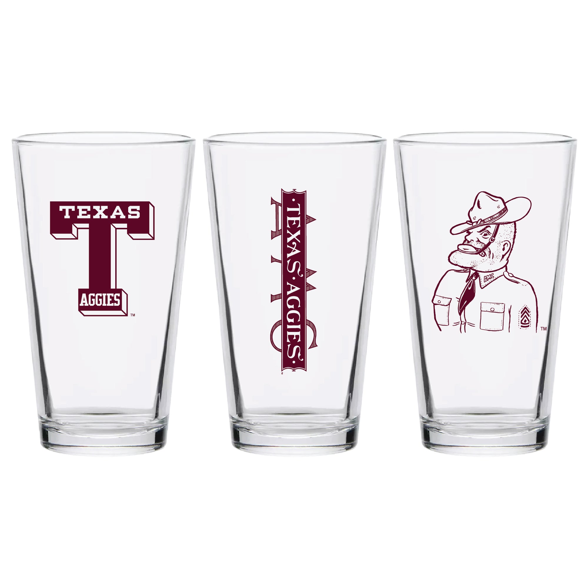 Set of 2 Texas A&M Aggies College Vault Sketch 16oz Pints