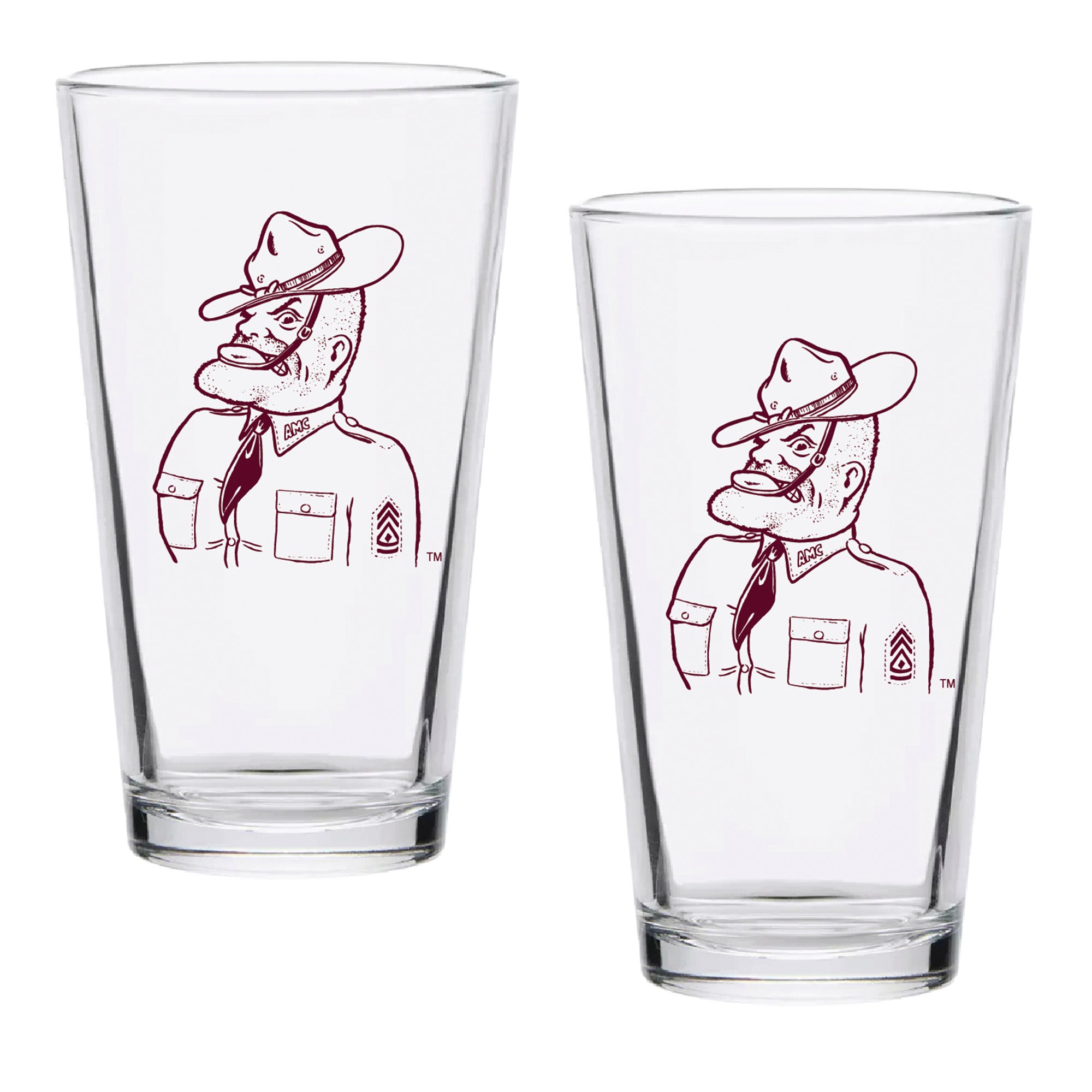 Set of 2 Texas A&M Aggies College Vault Sketch 16oz Pints