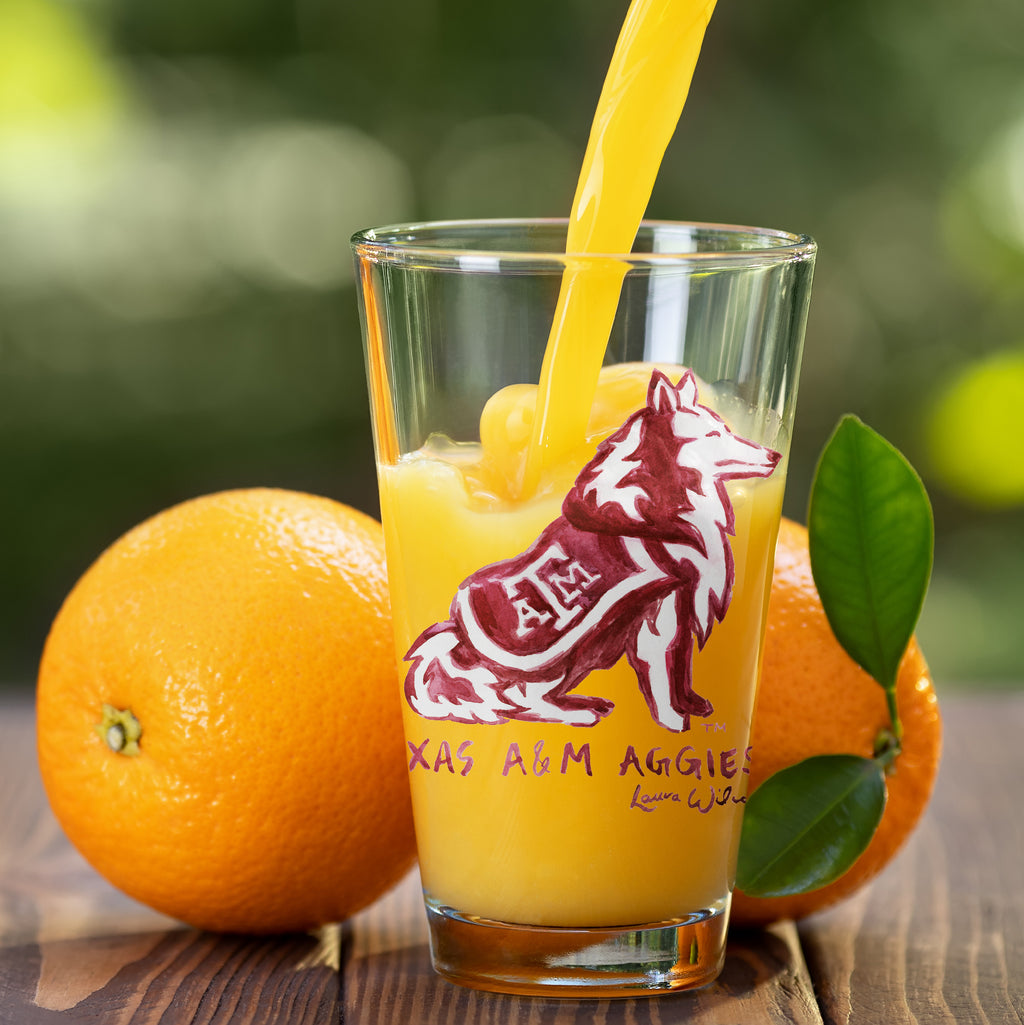 Set of 4 Texas A&M Aggies Mascot by Laura Wilcox 16oz Pint Glasses