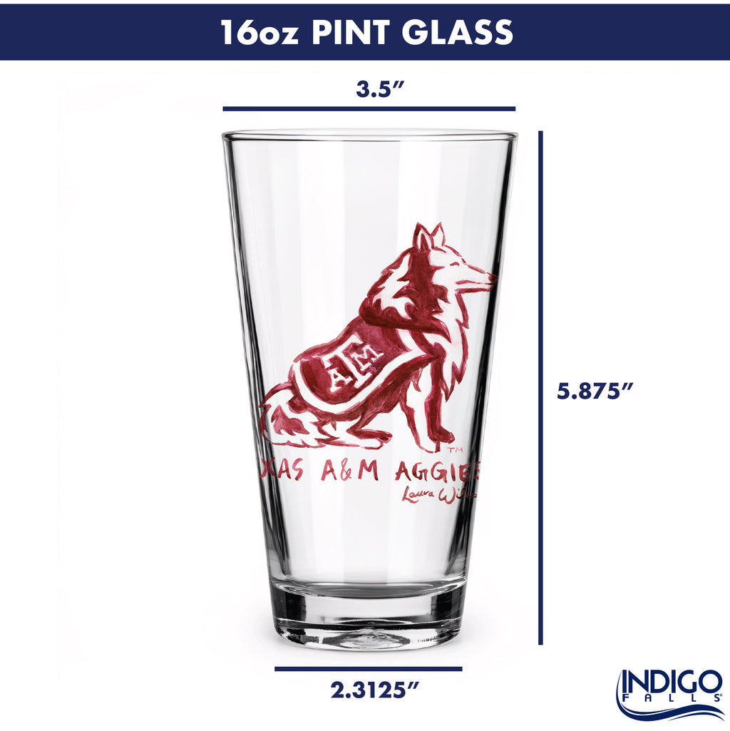 Set of 4 Texas A&M Aggies Mascot by Laura Wilcox 16oz Pint Glasses