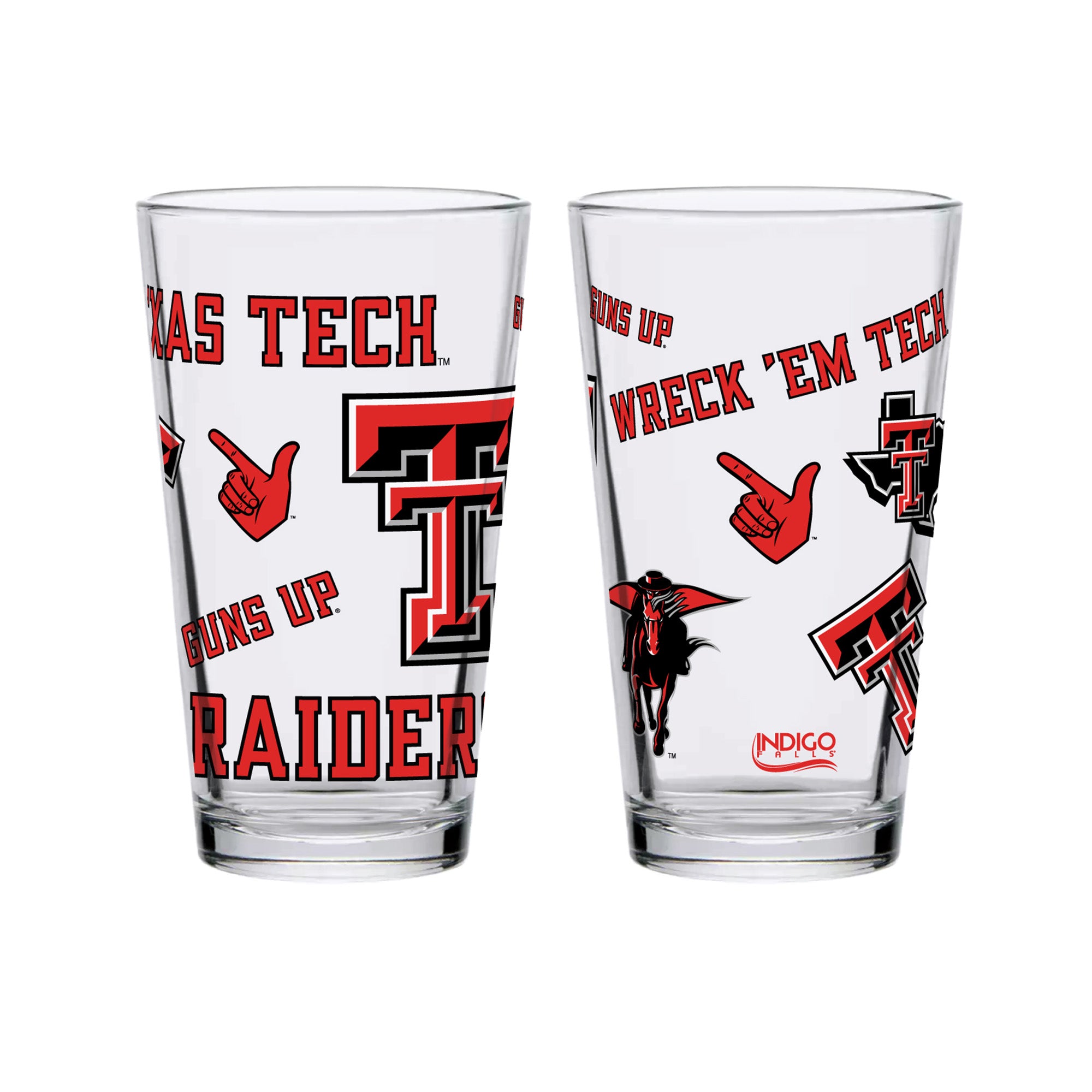 Set of 4 Texas Tech Red Raiders 16oz Medley Pint Glasses