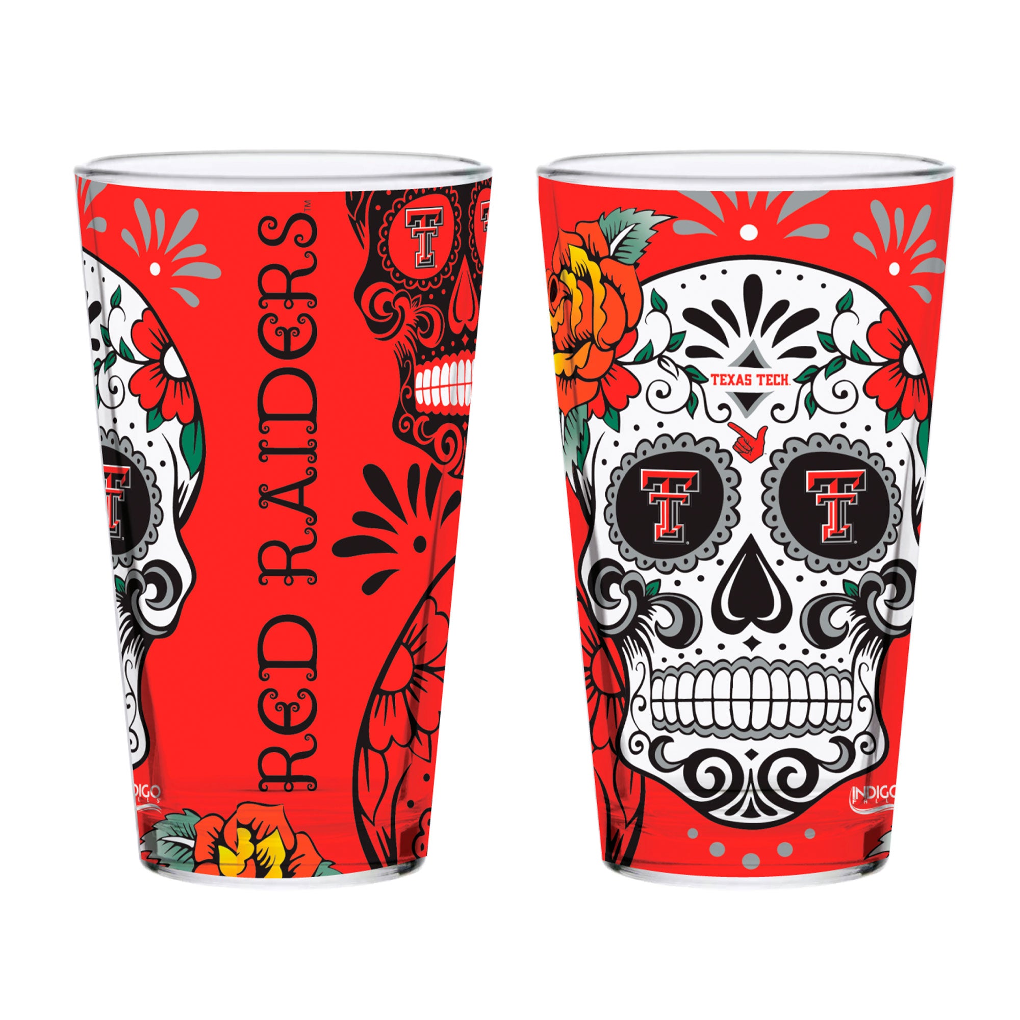Set of 2 Texas Tech Dia de los Muertos Pint Glasses