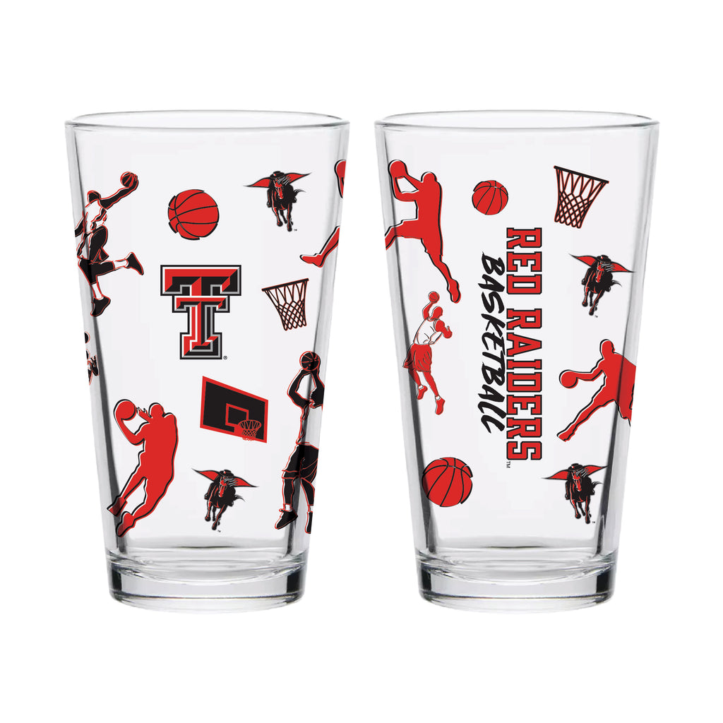 Set of 2 Texas Tech Red Raiders Basketball Sketch 16oz Pints