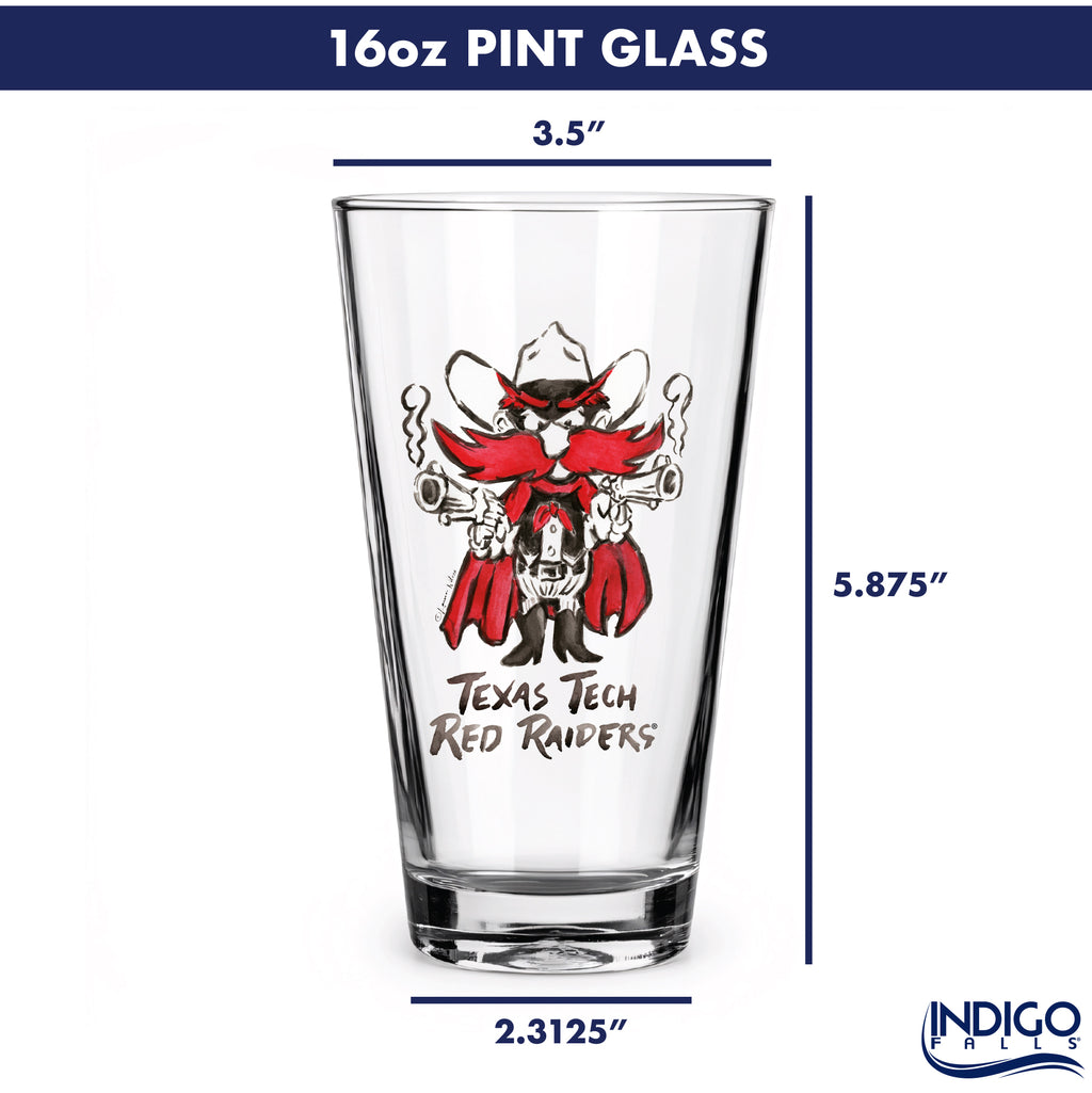 Set of 4 Texas Tech Red Raiders Mascot by Laura Wilcox 16oz Pint Glasses