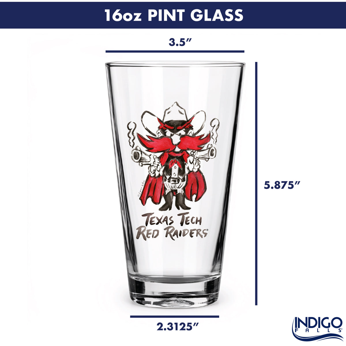 Set of 4 Texas Tech Red Raiders Mascot by Laura Wilcox 16oz Pint Glasses