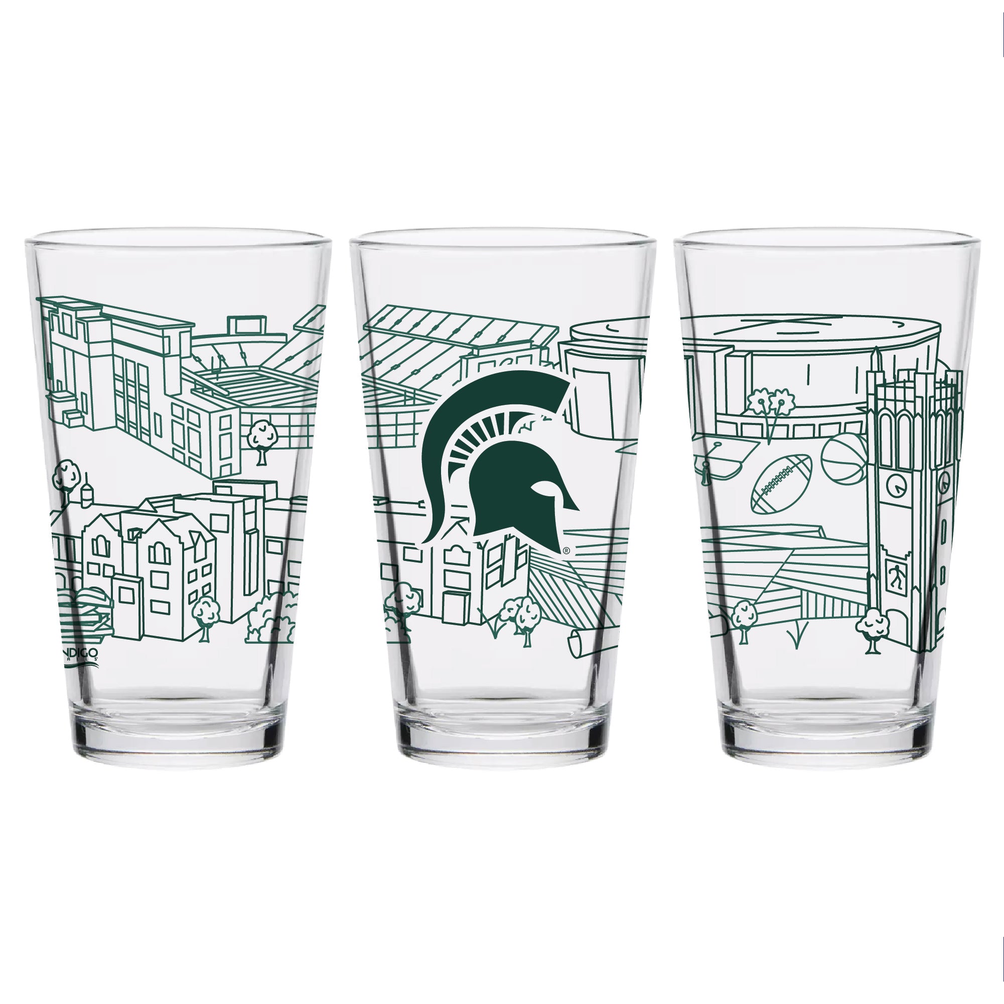 Set of 2 Michigan State Spartans Campus Line Art 16oz Pints
