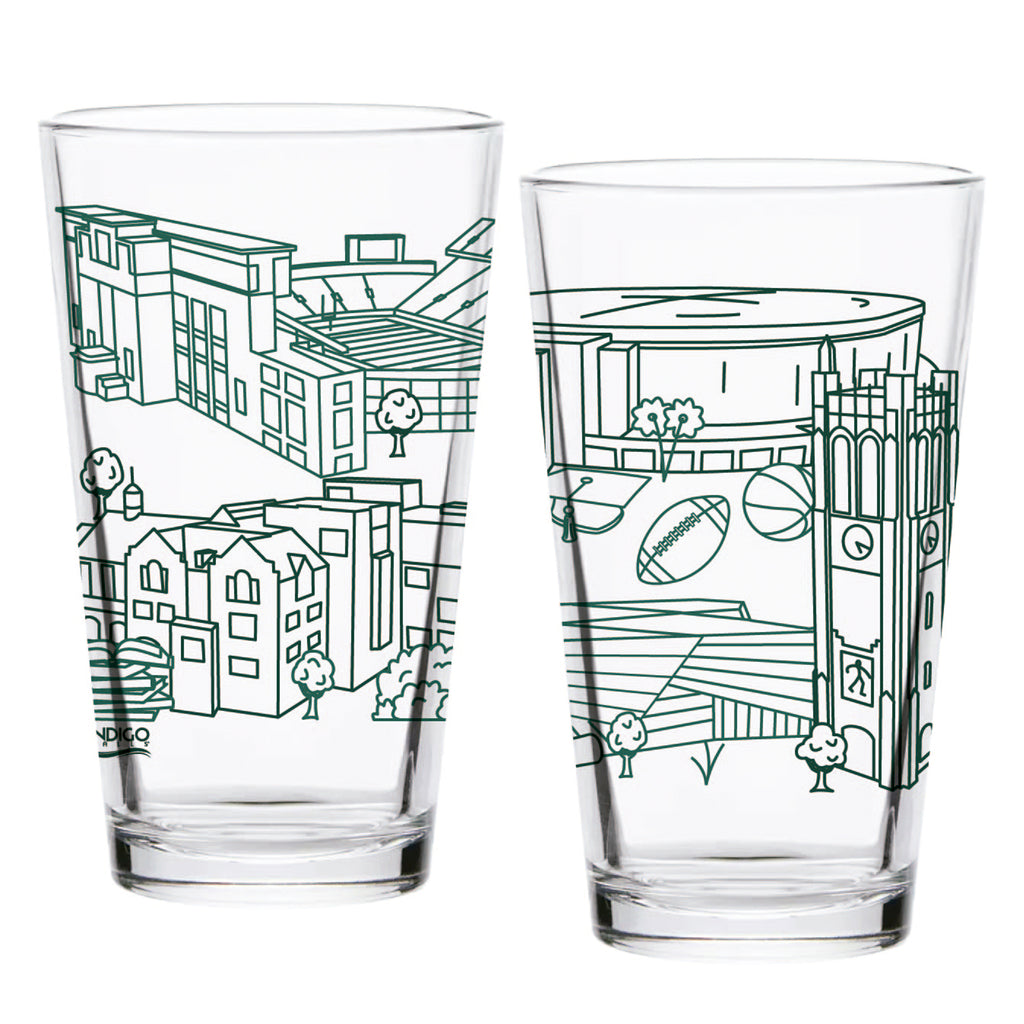 Set of 2 Michigan State Spartans Campus Line Art 16oz Pints