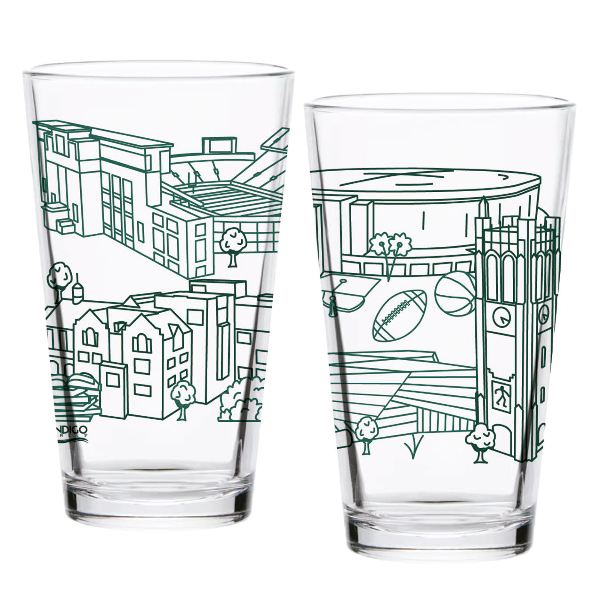 Set of 2 Michigan State Spartans Campus Line Art 16oz Pints