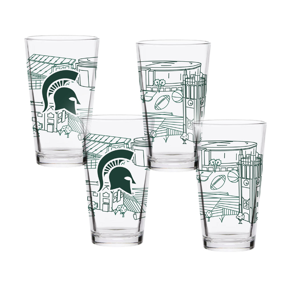 Set of 4 Michigan State Spartans Campus Line Art 16oz Pints