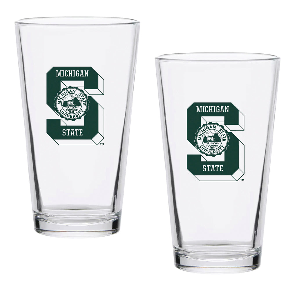Set of 2 Michigan State Spartans College Vault Sketch 16oz Pints