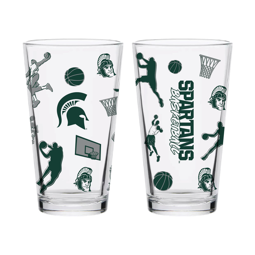 Set of 2 Michigan State Spartans Basketball Sketch 16oz Pints