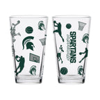 Set of 2 Michigan State Spartans Basketball Sketch 16oz Pints
