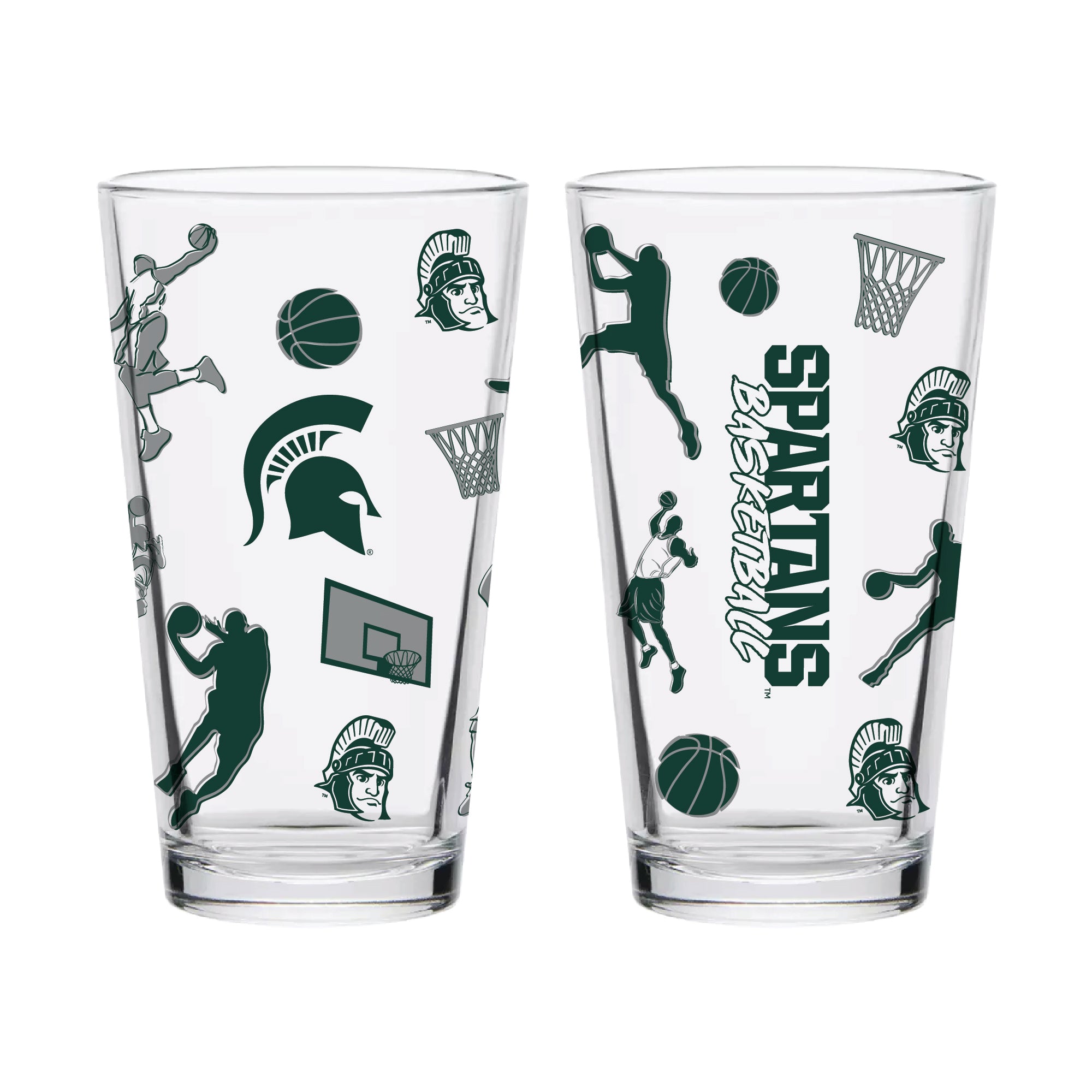Set of 2 Michigan State Spartans Basketball Sketch 16oz Pints