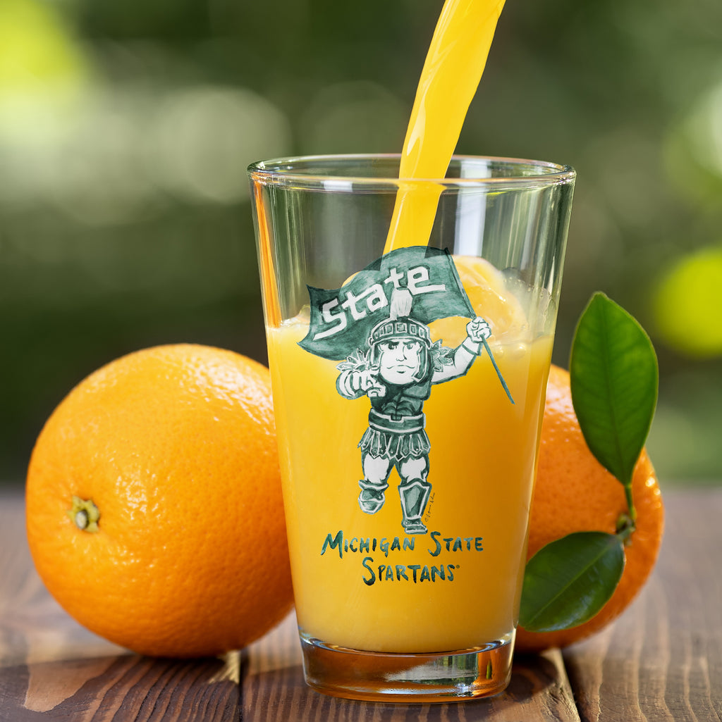 Set of 4 Michigan State Spartans Mascot by Laura Wilcox 16oz Pint Glasses