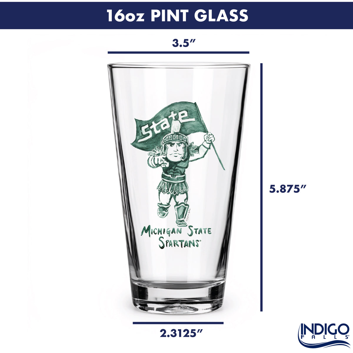 Set of 4 Michigan State Spartans Mascot by Laura Wilcox 16oz Pint Glasses