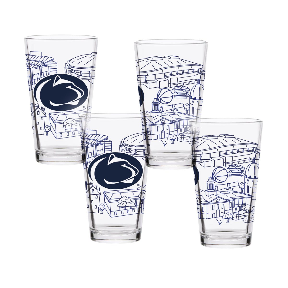 Set of 4 Penn State Nittany Lions Campus Line Art 16oz Pints