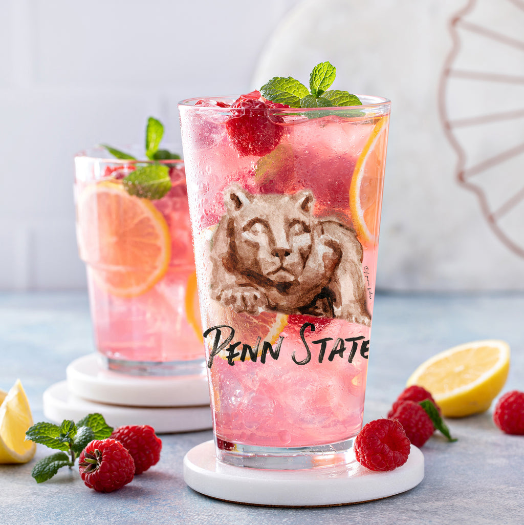 Set of 4 Penn State Nittany Lions Mascot by Laura Wilcox 16oz Pint Glasses
