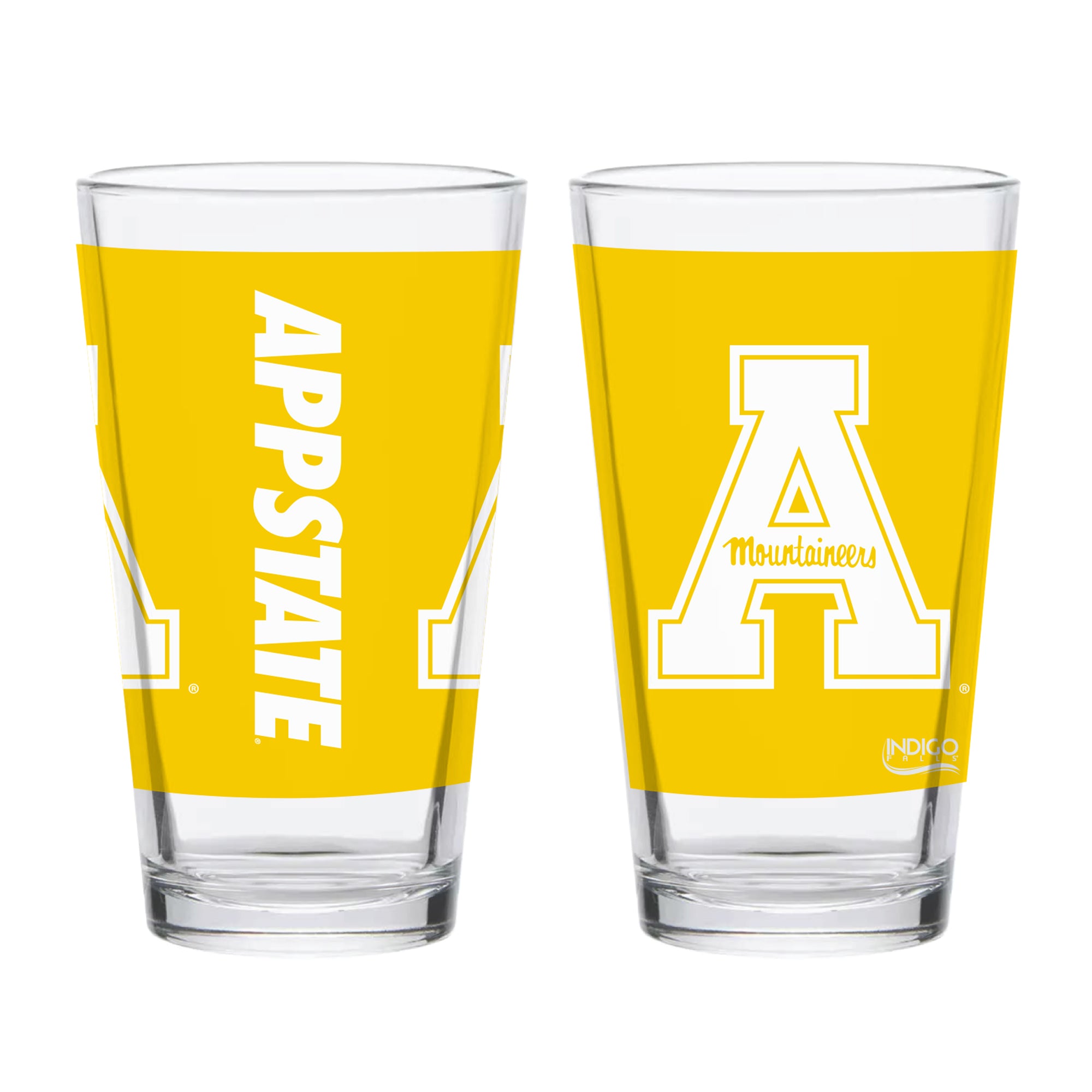Set of 2 App State Mountaineers 16oz Yellow Primary Pints