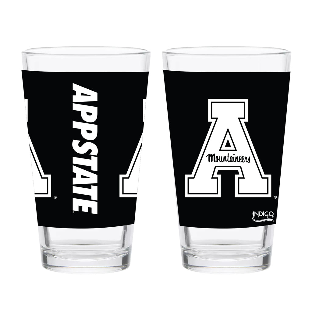 Set of 2 App State Mountaineers 16oz Black Primary Pints