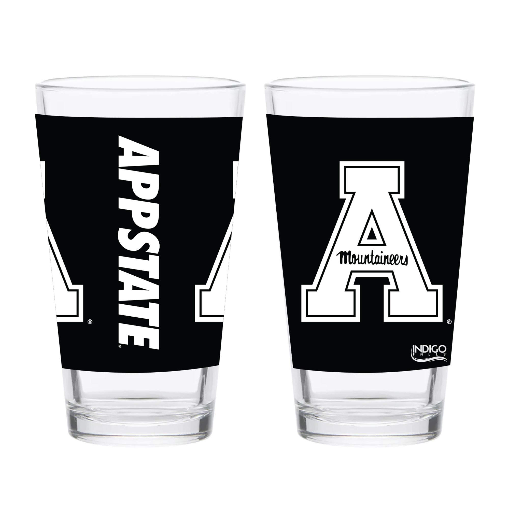 Set of 2 App State Mountaineers 16oz Black Primary Pints