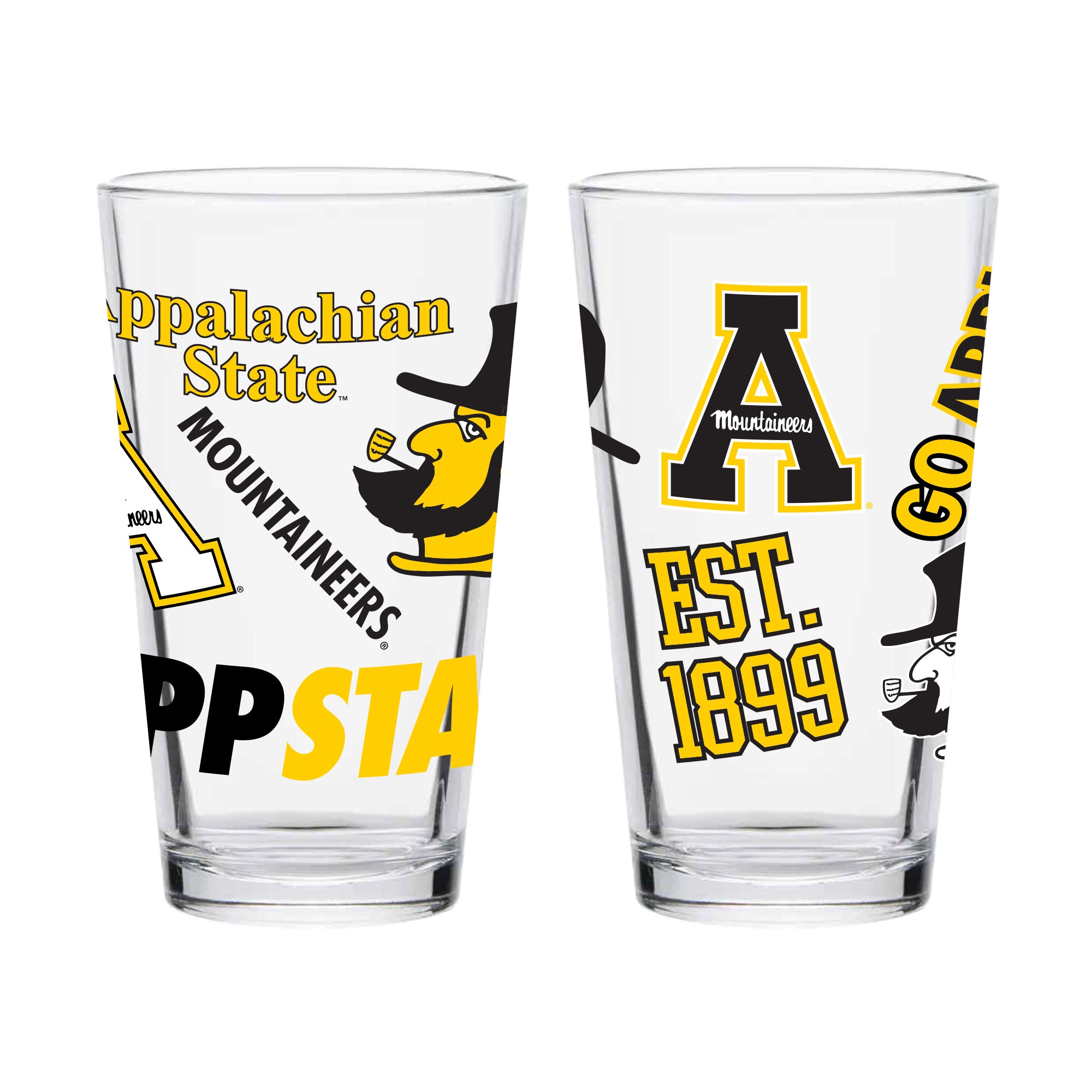 Set of 2 App State Mountaineers 16oz Medley Pint Glasses