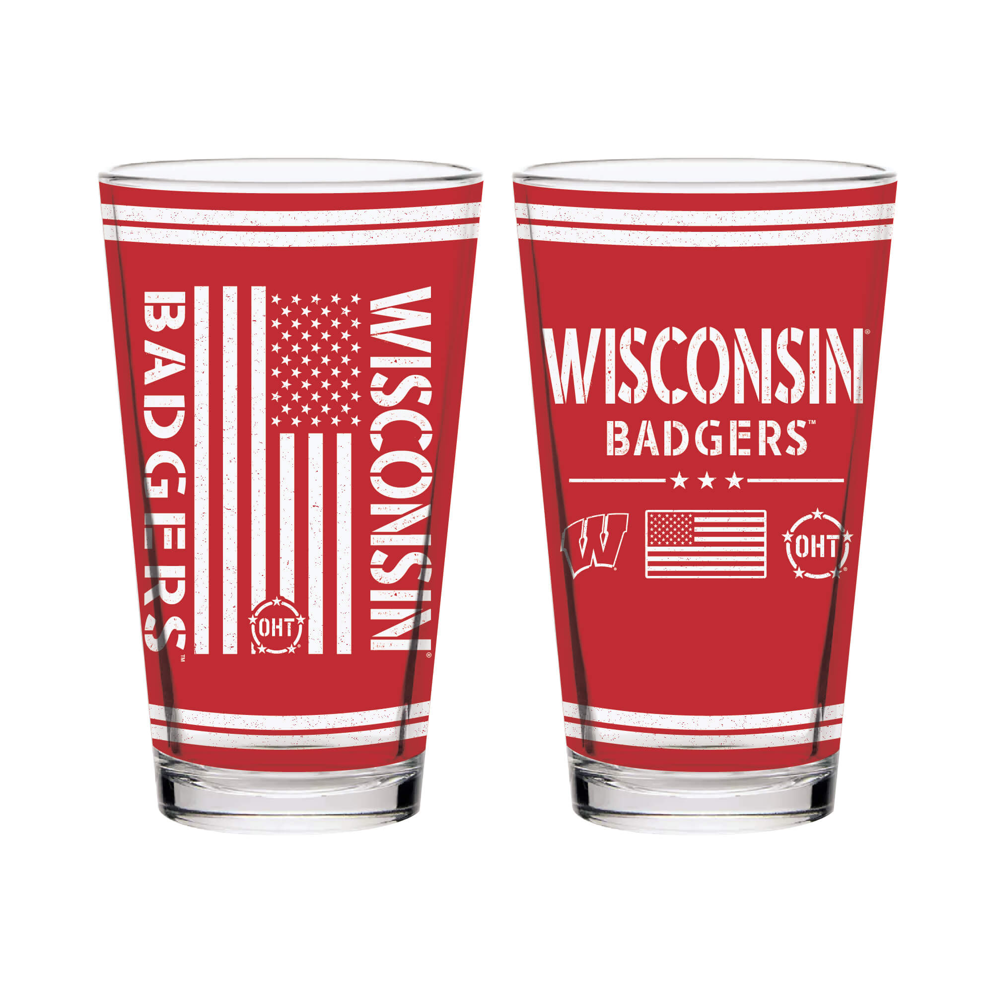 Set of 2 Wisconsin Badgers 16oz OHT Flag Pints