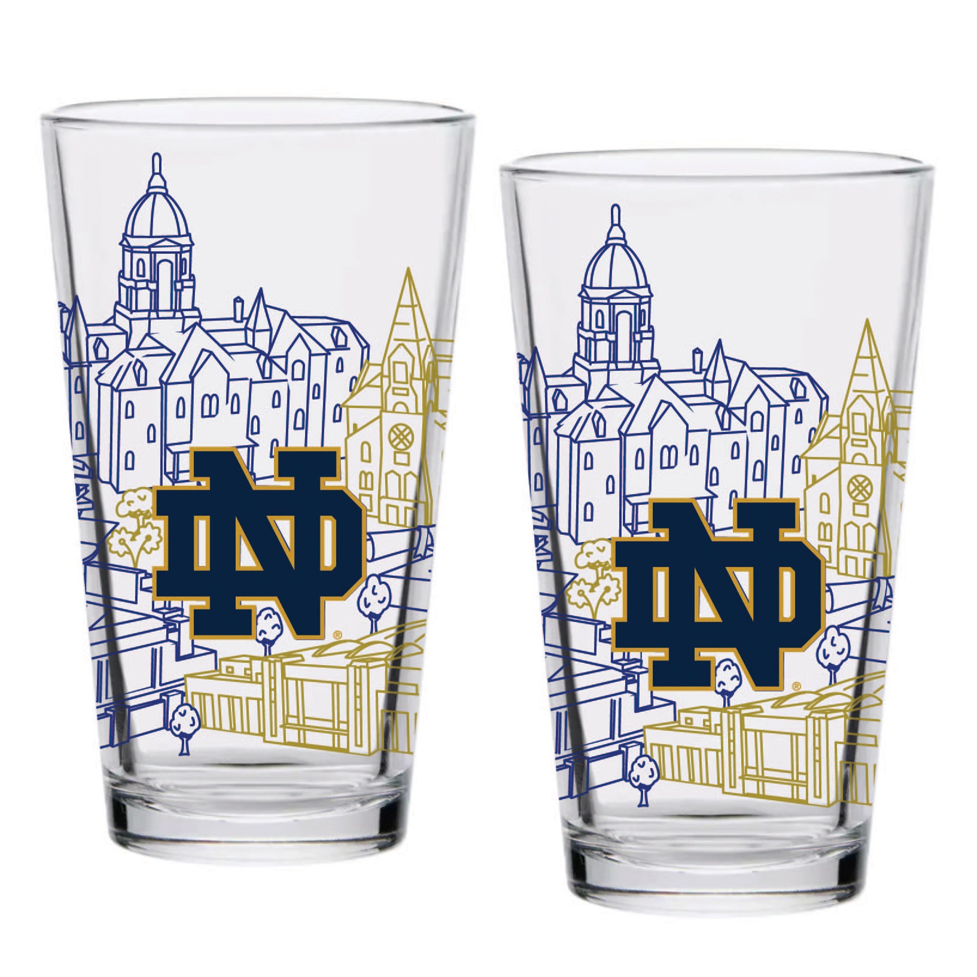 Set of 2 Notre Dame Fighting Irish Campus Line Art 16oz Pints