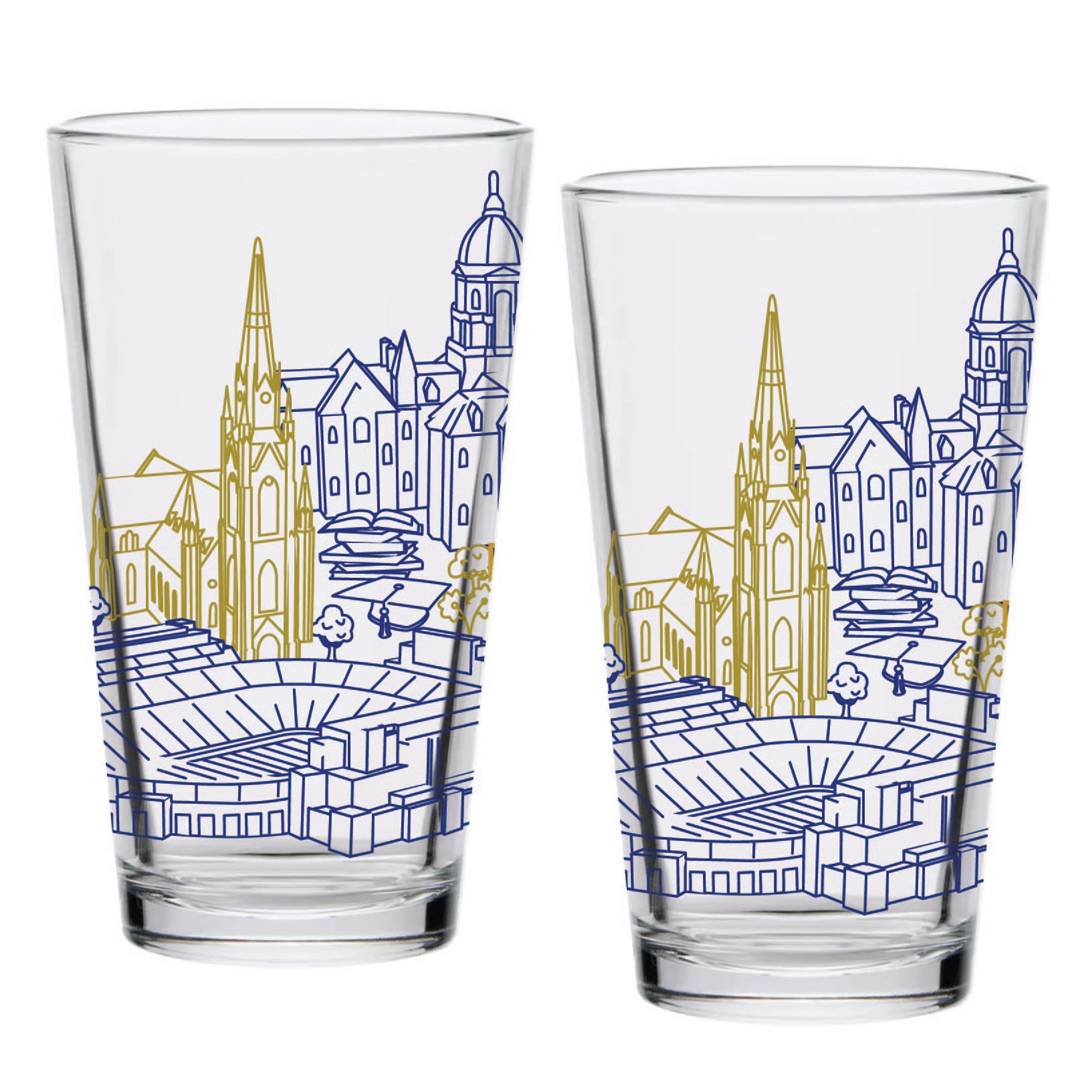 Set of 2 Notre Dame Fighting Irish Campus Line Art 16oz Pints