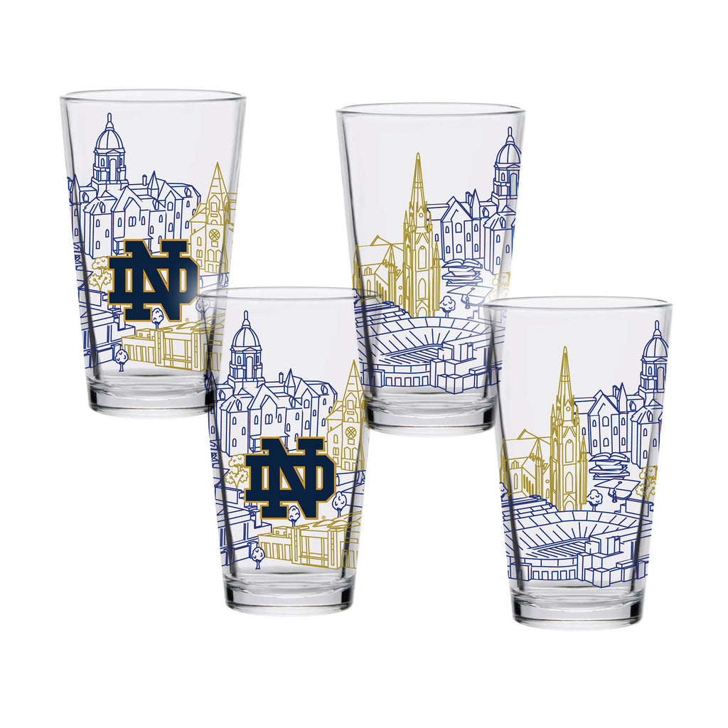Set of 4 Notre Dame Fighting Irish Campus Line Art 16oz Pints