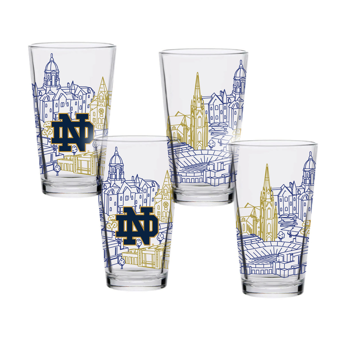 Set of 4 Notre Dame Fighting Irish Campus Line Art 16oz Pints