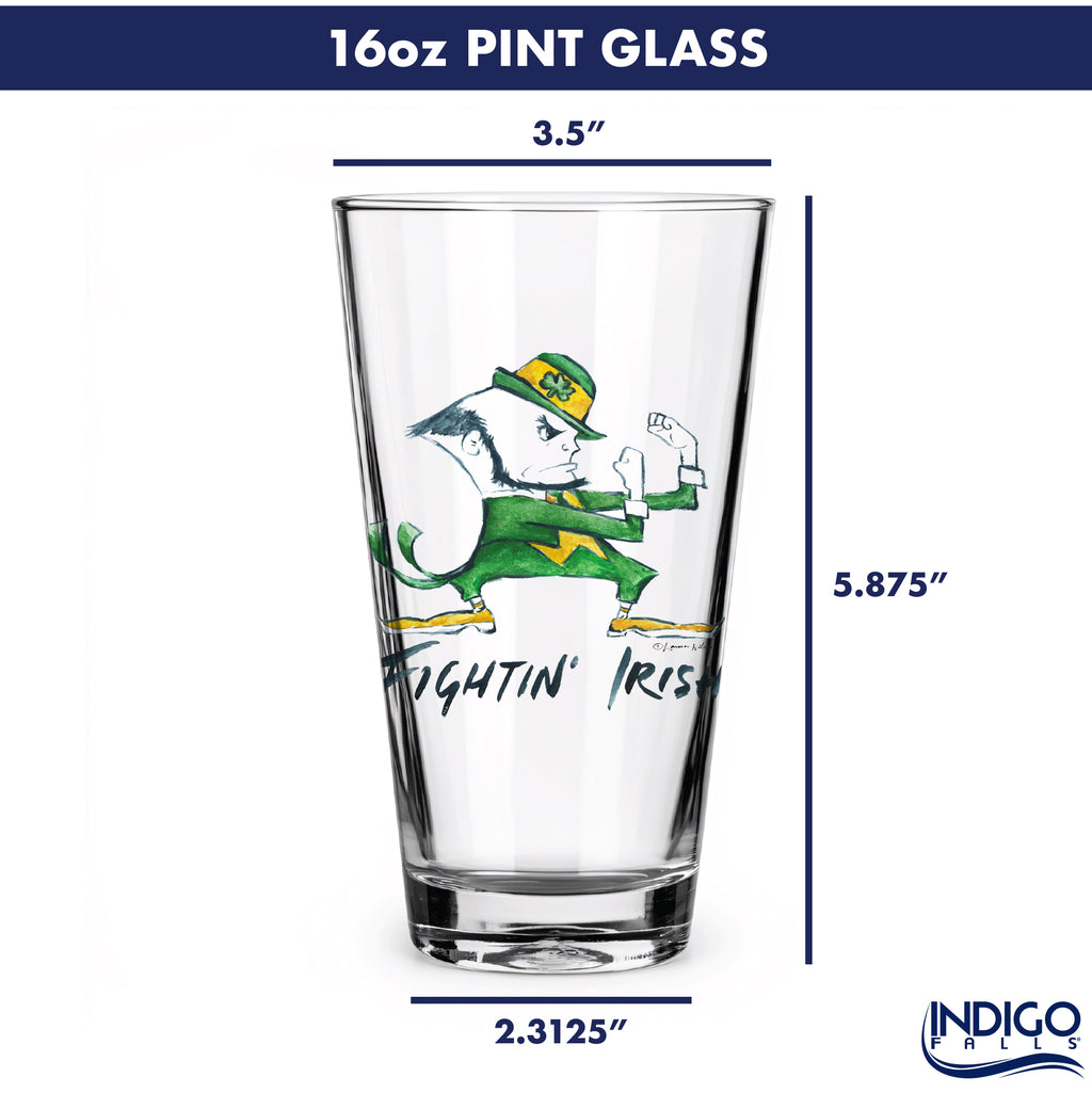 Set of 4 Notre Dame Fighting Irish Mascot by Laura Wilcox 16oz Pint Glasses