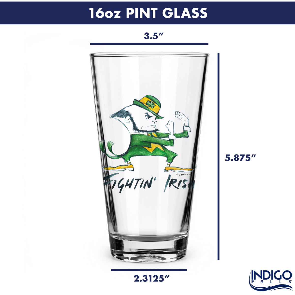 Set of 4 Notre Dame Fighting Irish Mascot by Laura Wilcox 16oz Pint Glasses