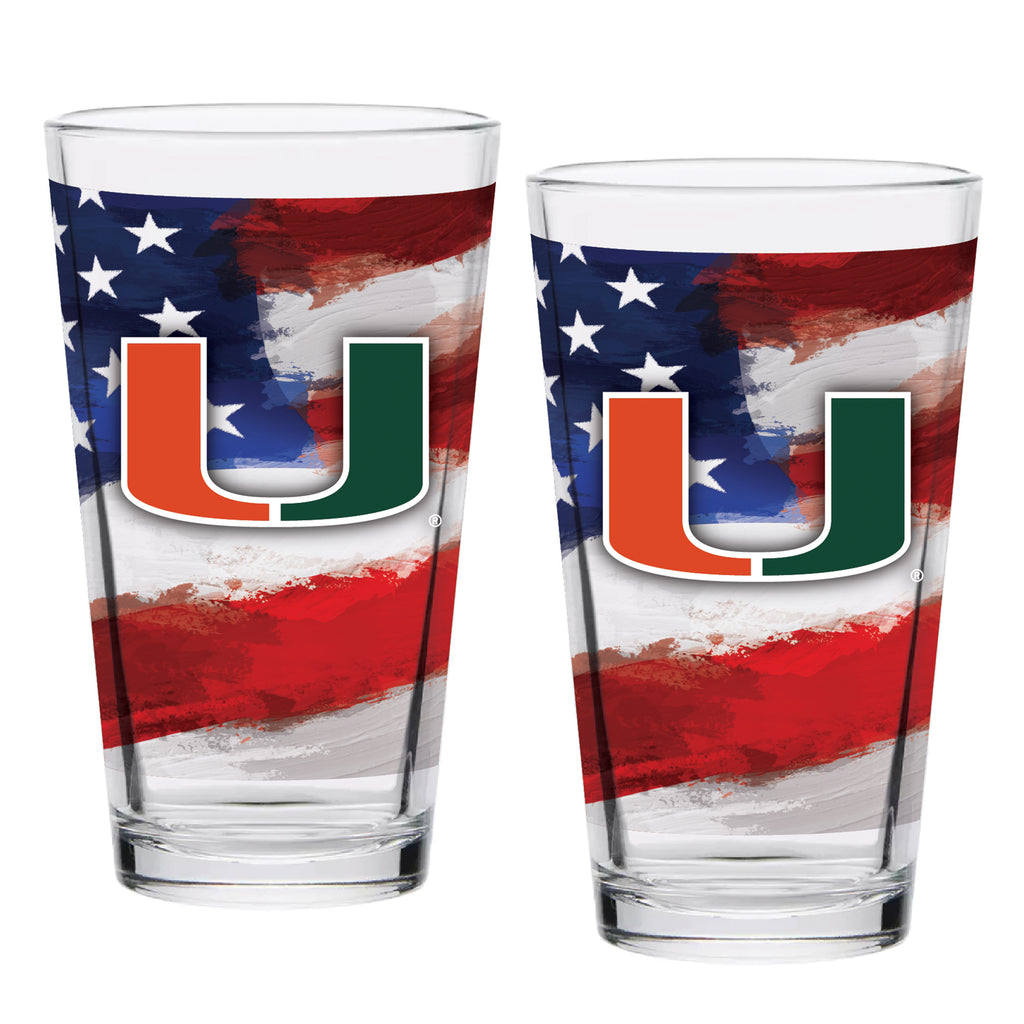 Set of 2 Miami Hurricanes 16oz Americana Pints