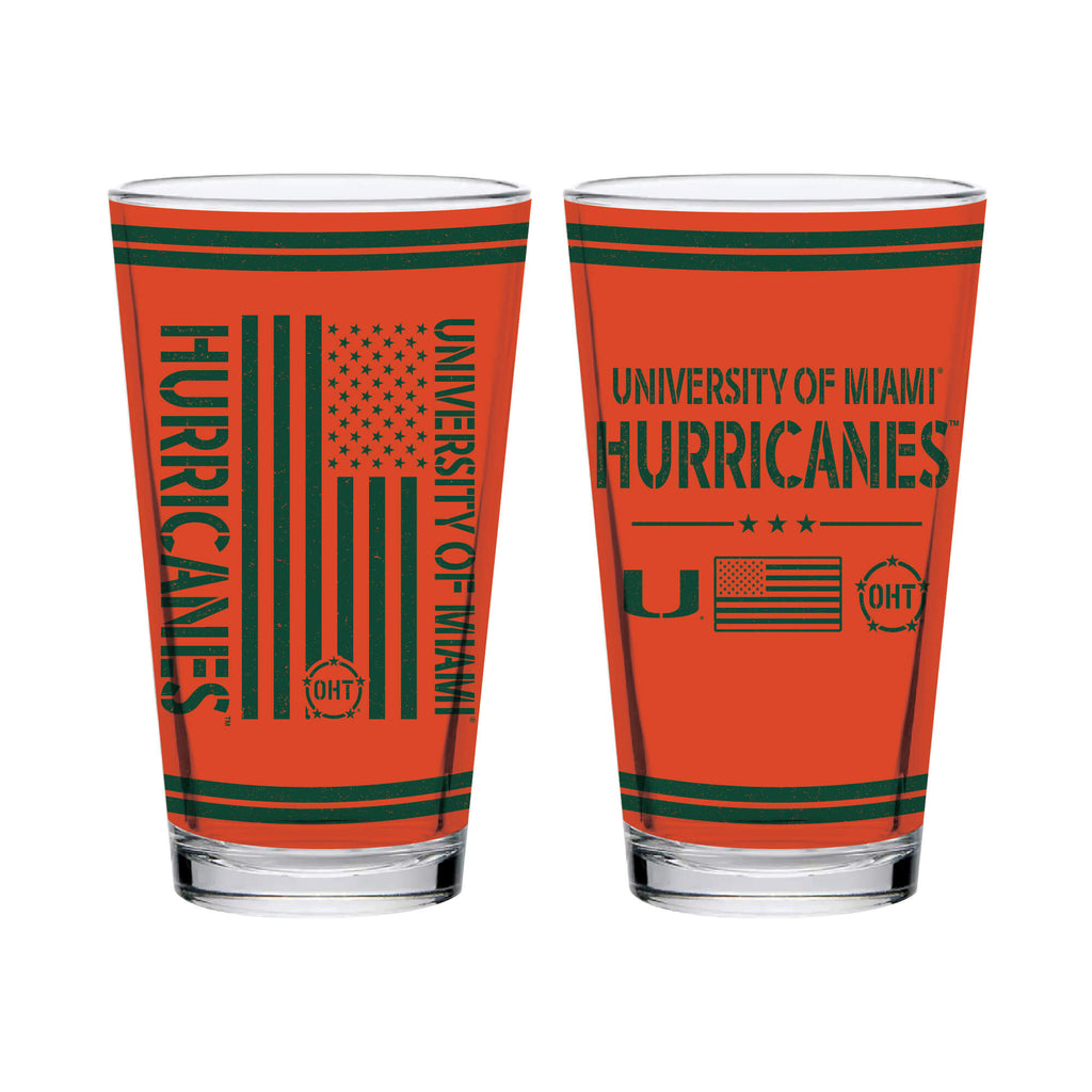 Miami Hurricanes 16oz OHT flag pint glass