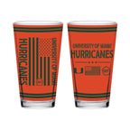Miami Hurricanes 16oz OHT flag pint glass
