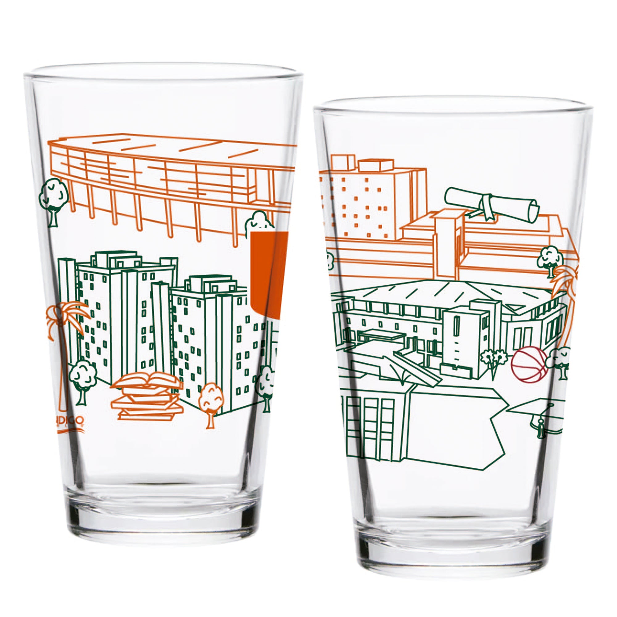 Set of 2 Miami Hurricanes Campus Line Art 16oz Pints