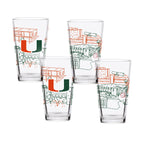 Set of 4 Miami Hurricanes Campus Line Art 16oz Pints