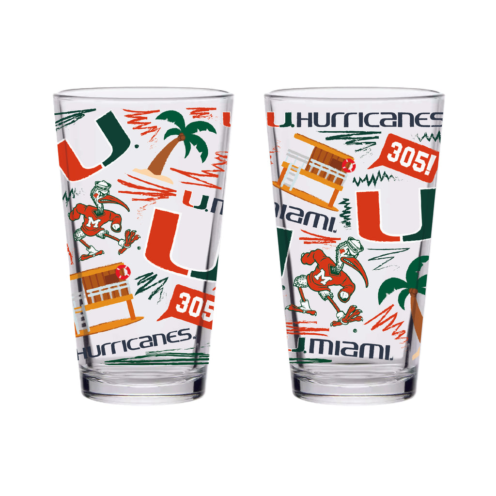 Set of 2 Miami Hurricanes Local 16oz Pints