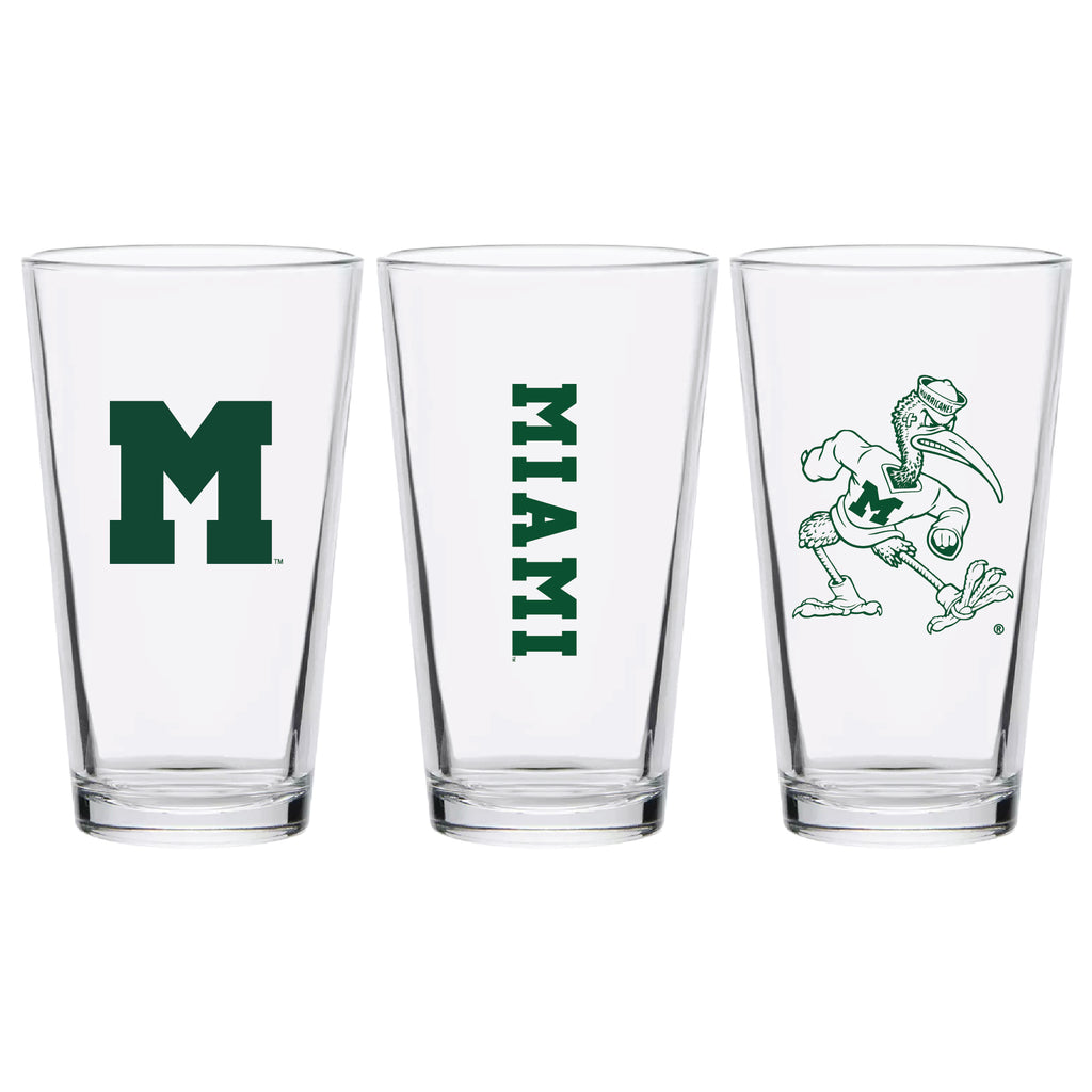 Set of 2 Miami Hurricanes College Vault Sketch 16oz Pints