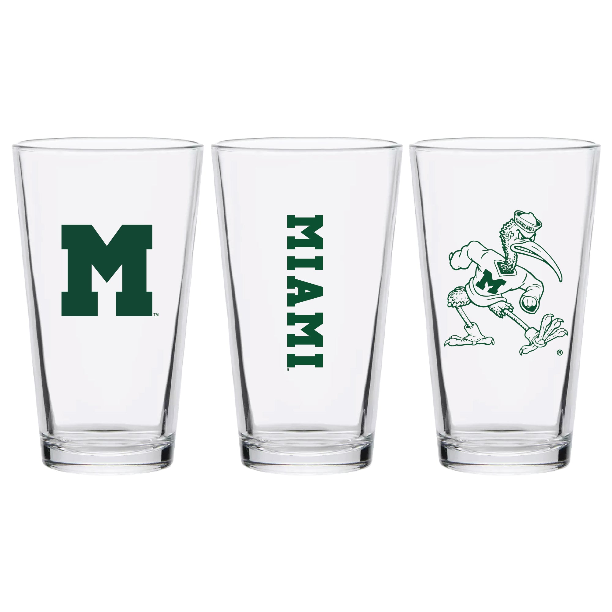 Set of 2 Miami Hurricanes College Vault Sketch 16oz Pints