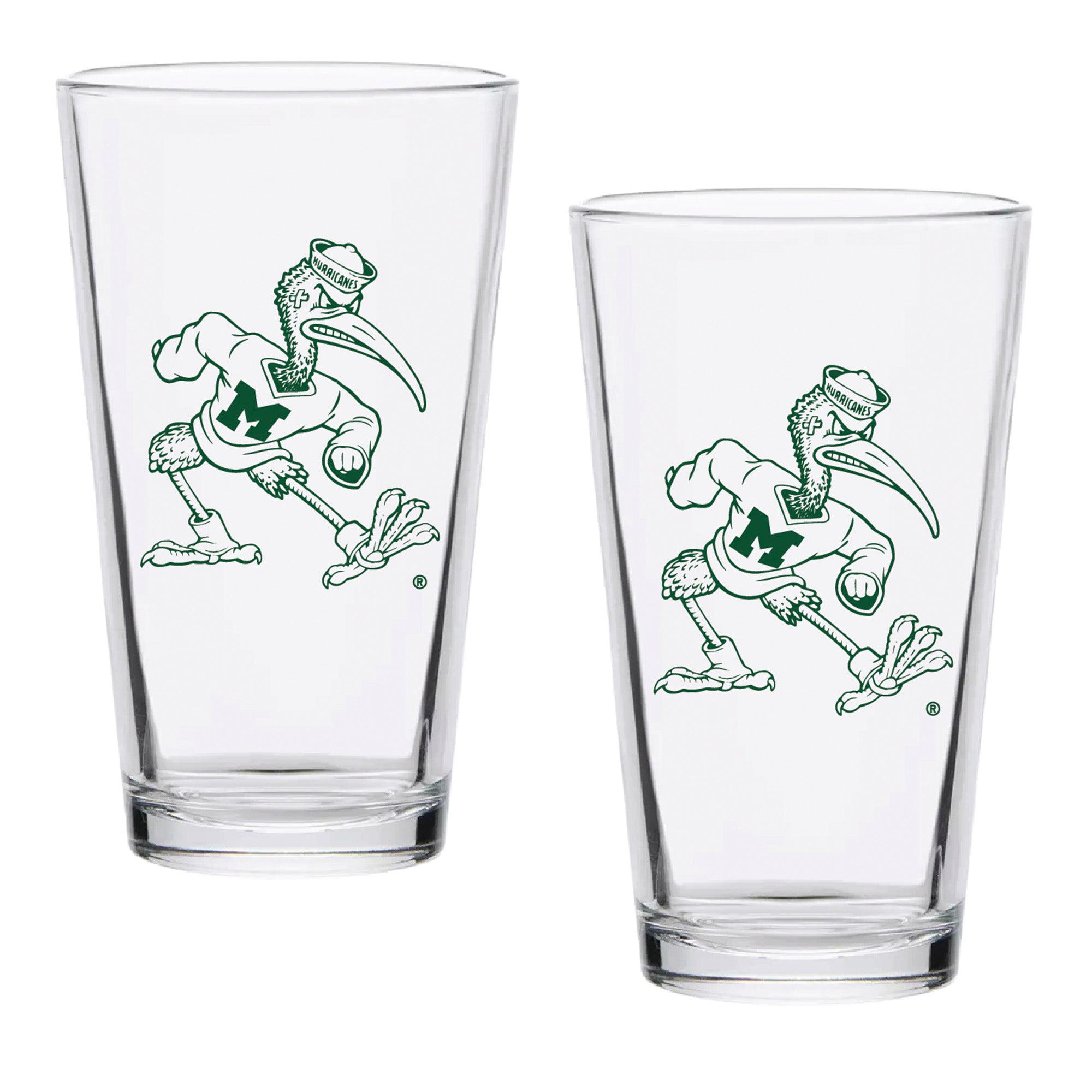 Set of 2 Miami Hurricanes College Vault Sketch 16oz Pints