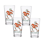 Set of 4 Miami Hurricanes Mascot by Laura Wilcox 16oz Pint Glasses