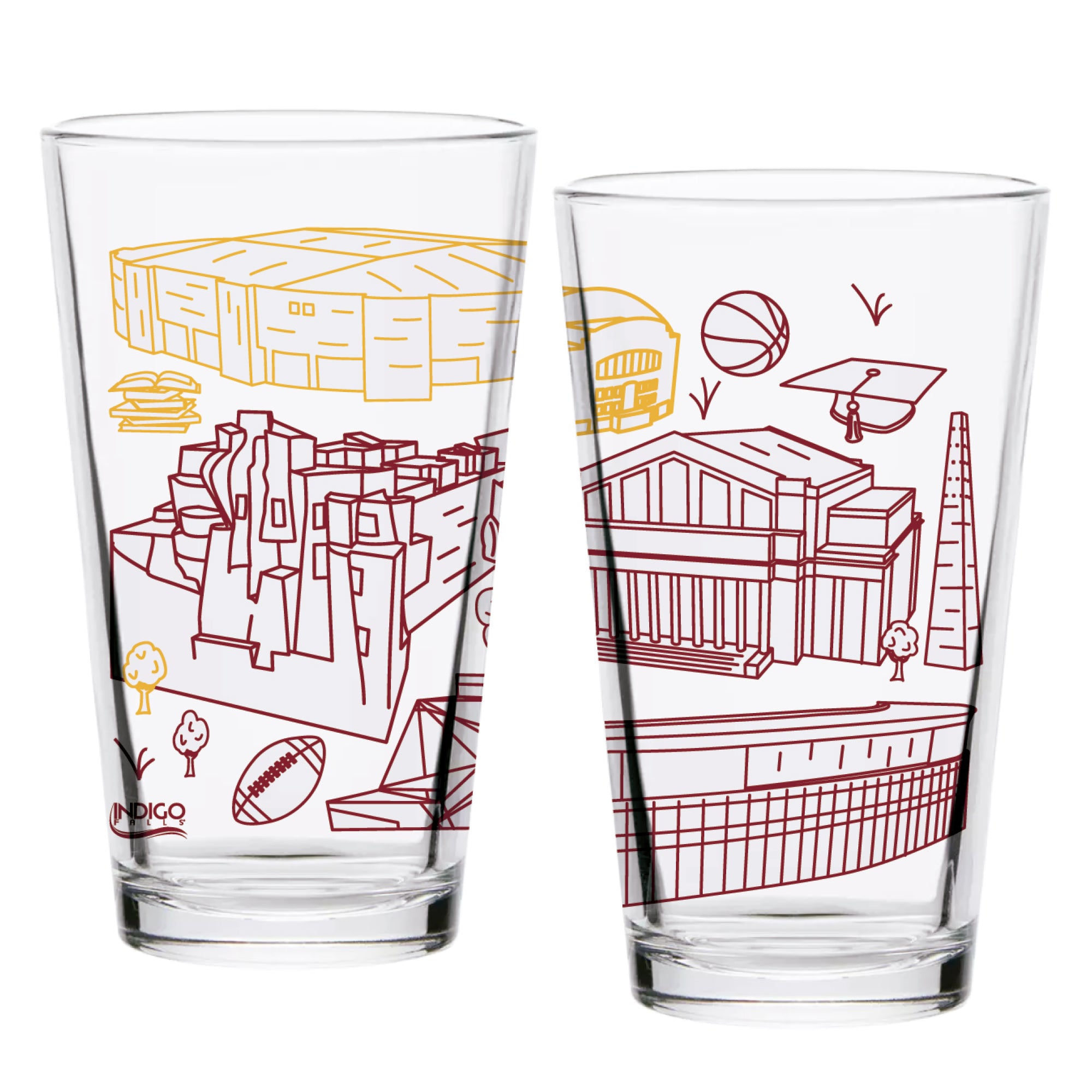 Set of 2 Minnesota Golden Gophers Campus Line Art 16oz Pints
