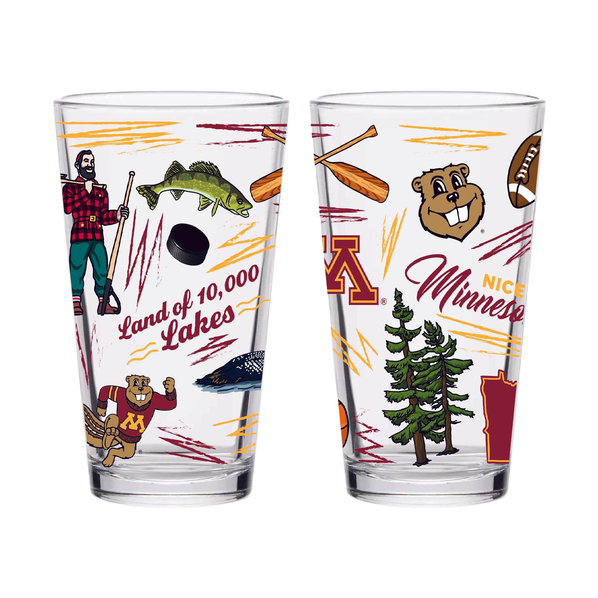 Set of 2 Minnesota Golden Gophers Local 16oz Pints