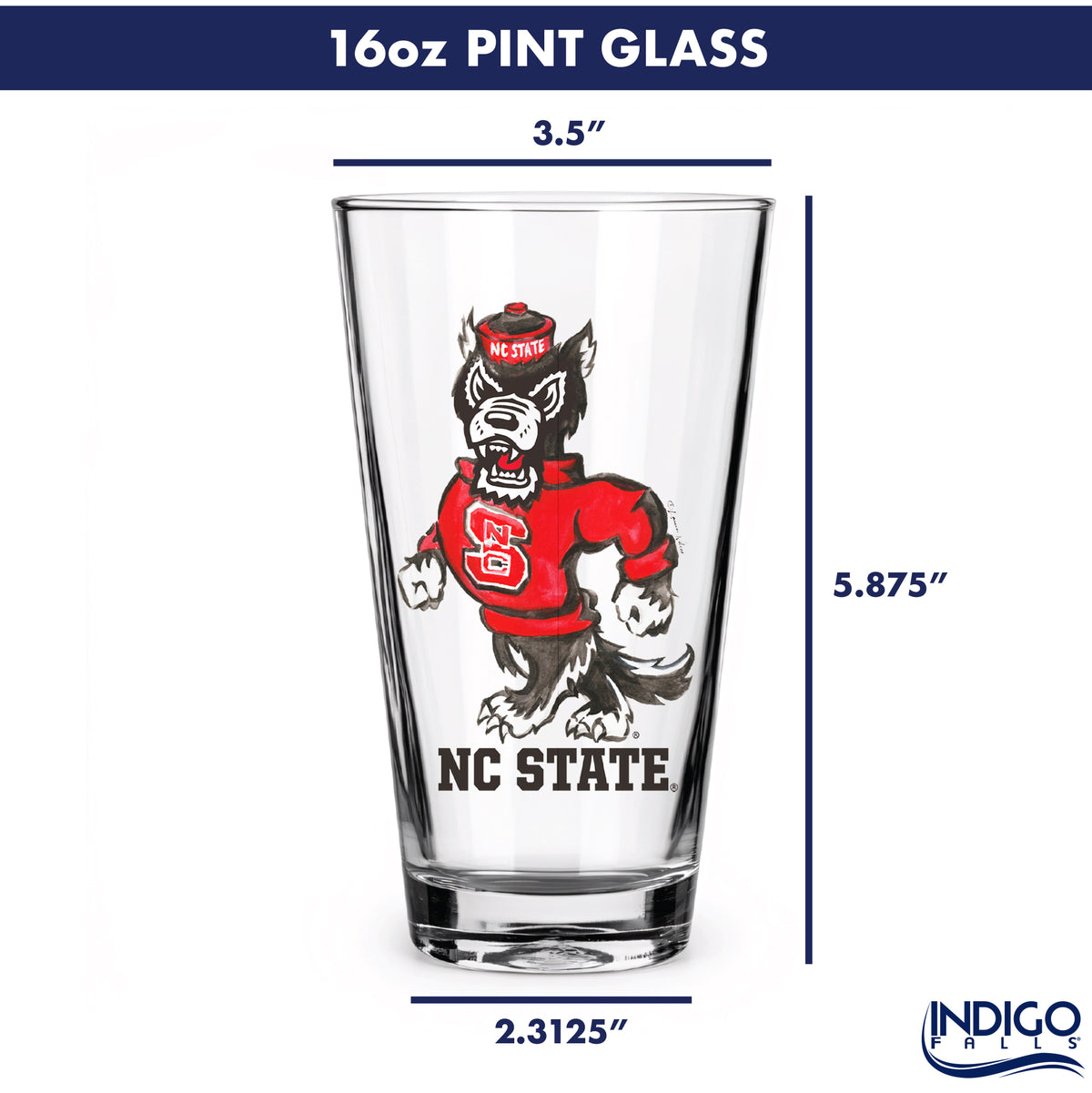 Set of 4 NC State Wolfpack Mascot by Laura Wilcox 16oz Pint Glasses
